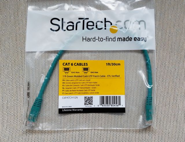 Cable de red RJ-45 UTP StarTech 0,3 m. CAT 6 verde
