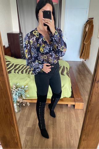 Nueva blusa lunares flores manga abullonada t. L