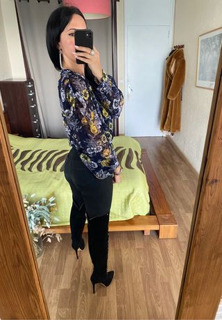 Nueva blusa lunares flores manga abullonada t. L