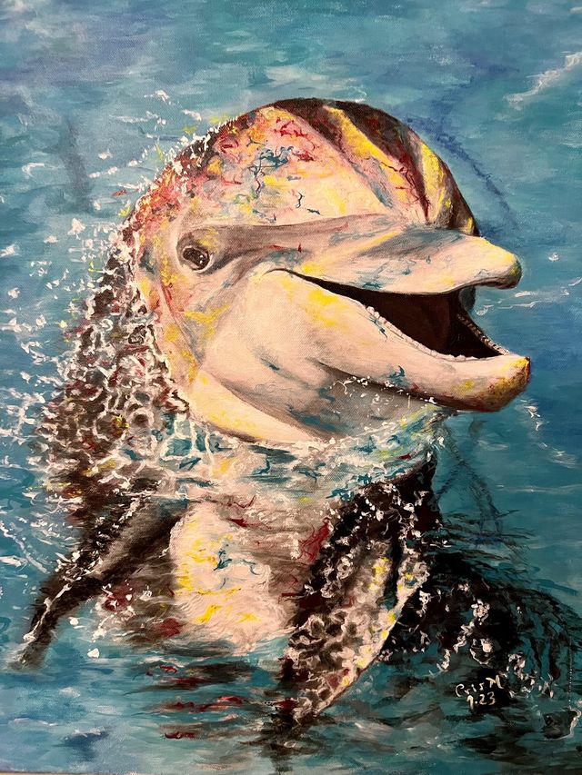 DELFÍN (Cuadro pintado a mano) C.Muñoz