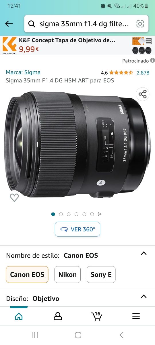 Lente para Camara 'sigma 35mm f1.4 dg filter size'