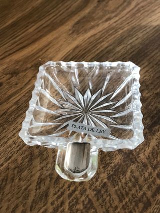 Cenicero nuevo plata y cristal bohemia años 60