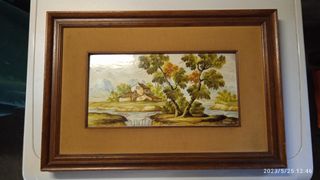 Dipinto su ceramica con cornice in legno