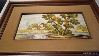 Dipinto su ceramica con cornice in legno