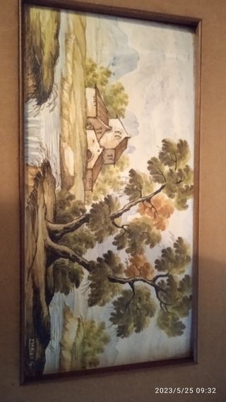 Dipinto su ceramica con cornice in legno