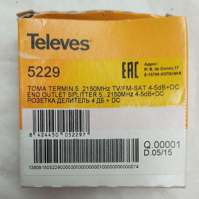 Conexión toma terminal TV/FM-SAT TELEVES #22