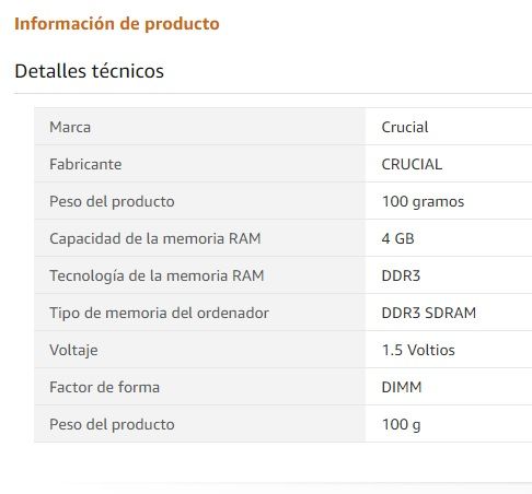Memoria RAM DDR3 4GB PC3-12800U, 1600 MHz, Crucial
