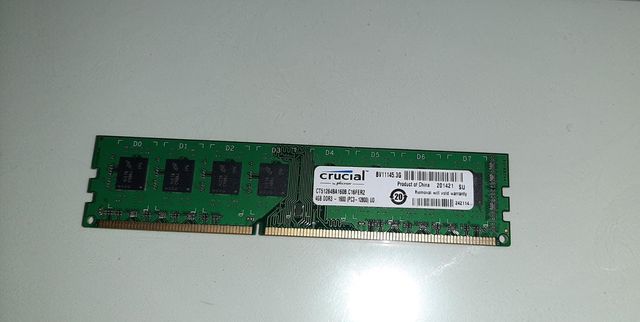 Memoria RAM DDR3 4GB PC3-12800U, 1600 MHz, Crucial