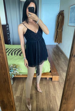 Top/minivestido plisado strass Roberto Cavalli T.S