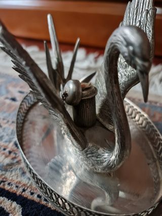 Calentador de copa cognac en alpaca plateada.