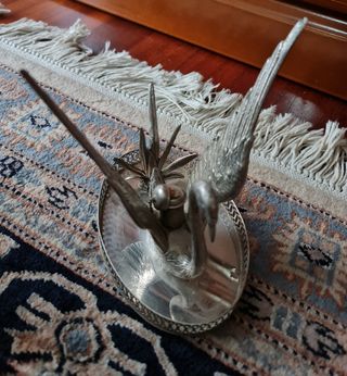 Calentador de copa cognac en alpaca plateada.