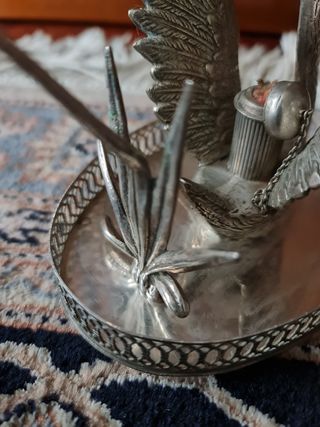 Calentador de copa cognac en alpaca plateada.