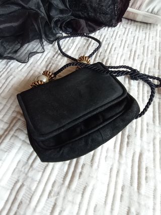 bolso fiesta cuero negro perlas fiesta