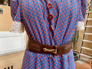 Abito vintage '70 midi blu e rosso mezza manica