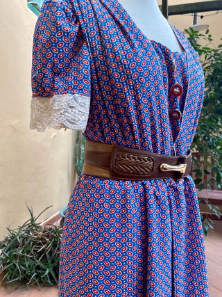 Abito vintage '70 midi blu e rosso mezza manica