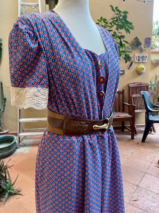 Abito vintage '70 midi blu e rosso mezza manica
