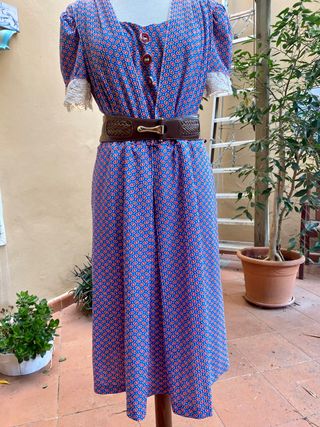 Abito vintage '70 midi blu e rosso mezza manica
