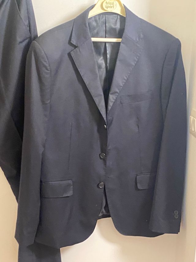 elegante completo blu scuro fresco lana 50