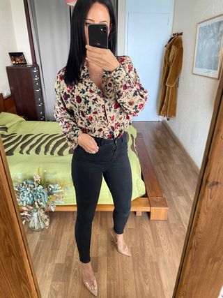 Nueva blusa seda natural estampado floral talla L