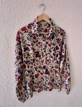 Nueva blusa seda natural estampado floral talla L