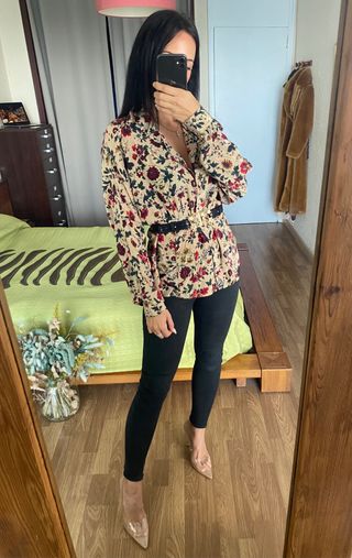 Nueva blusa seda natural estampado floral talla L
