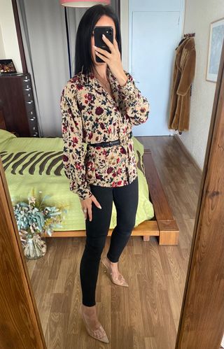 Nueva blusa seda natural estampado floral talla L