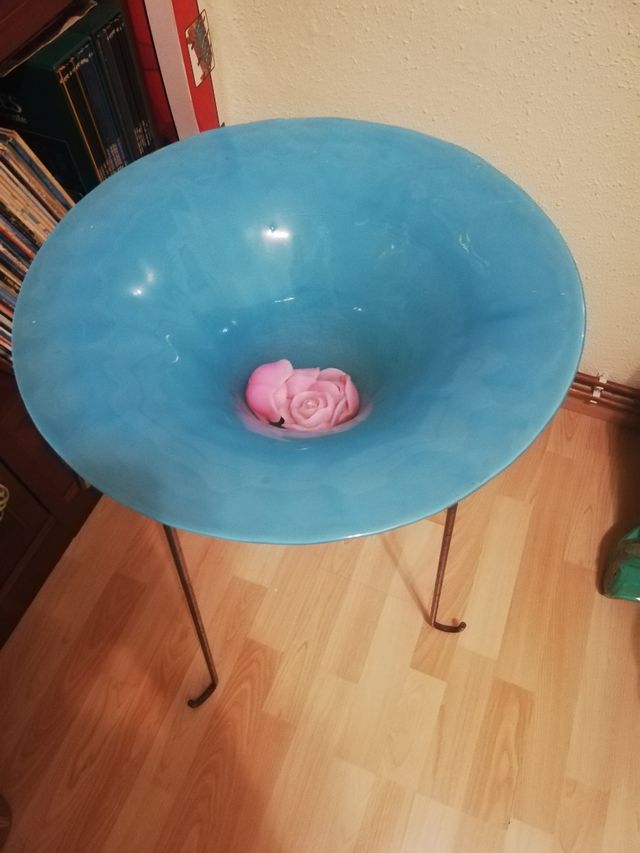 Porta Velas de pie vidrio templado azul