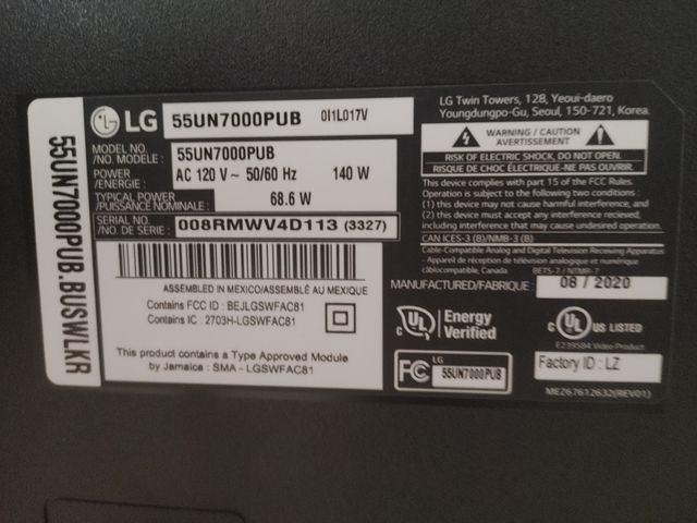 Despiece Pantalla LG 55UN7000PUB