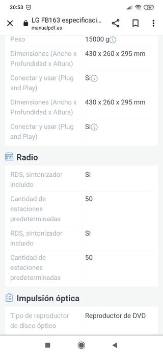 Minicomponente Marca LG Modelo Fb163