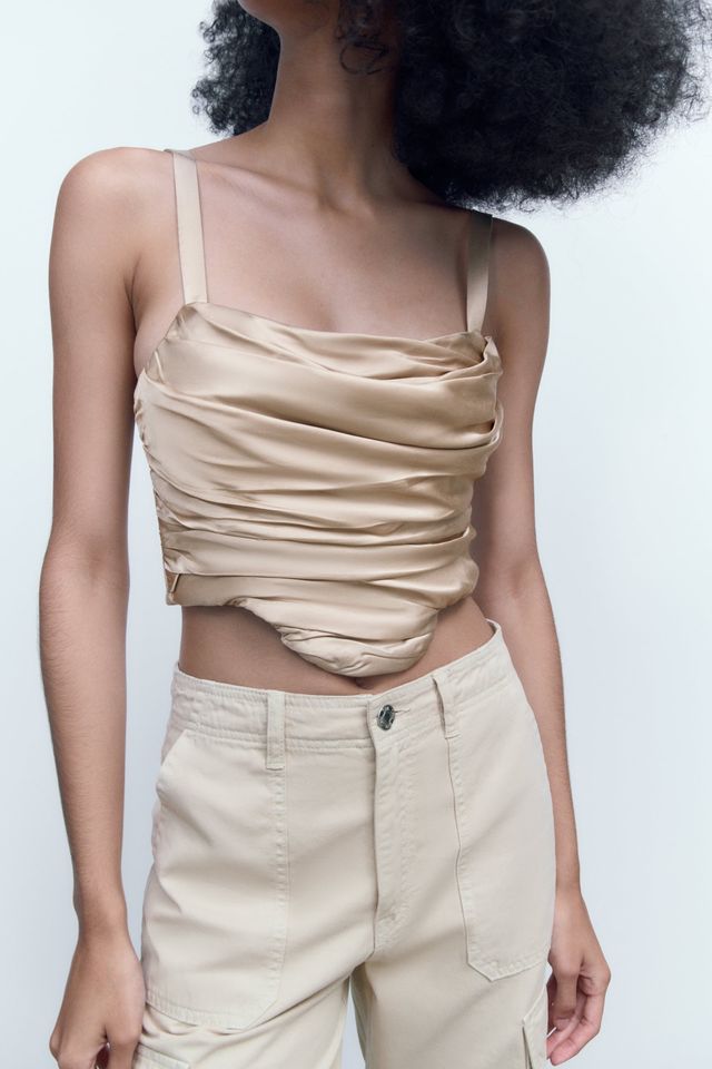 Top corsetry drapeado acetinado ZARA