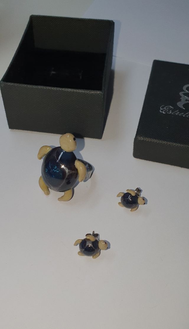 Conjunto anillo y pendientes plata cristal murano