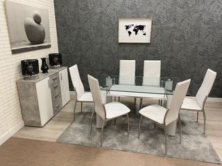 MESA + 6 SILLAS EN BLANCO DE COMEDOR