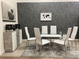 MESA + 6 SILLAS EN BLANCO DE COMEDOR