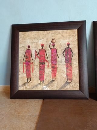 2 Cuadros África, con cristal, marco madera deco