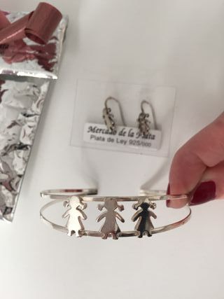 Pendientes y pulsera infantiles de plata