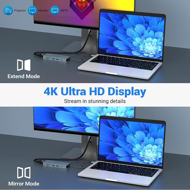 HUB Adaptador USB C, Docking 10 en 1 con HDMI 4K