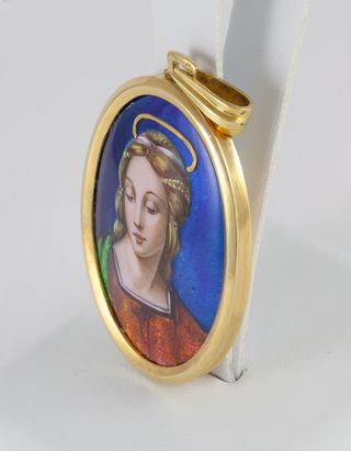 Colgante antiguo oro 18k y porcelana esmaltada