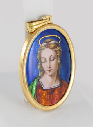 Colgante antiguo oro 18k y porcelana esmaltada