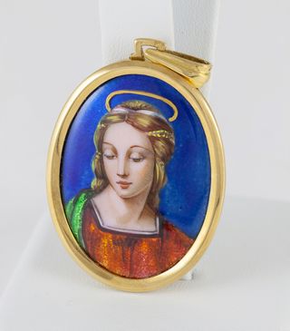 Colgante antiguo oro 18k y porcelana esmaltada