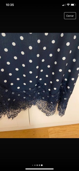 Top lencero azul marino lunares blanco