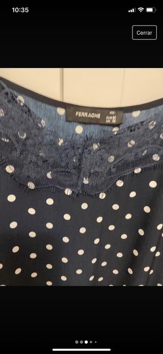 Top lencero azul marino lunares blanco