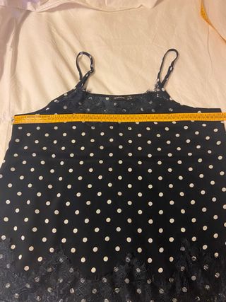 Top lencero azul marino lunares blanco