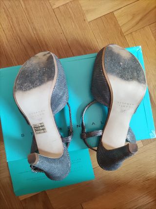 sandalias de tacón gris plata 37 de piel