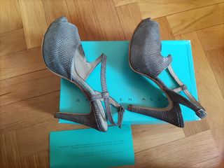 sandalias de tacón gris plata 37 de piel