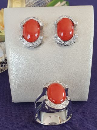 Pendientes Anillo Diamantes Oro Blanco18kl Coral