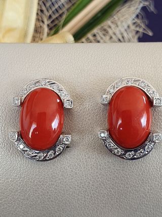 Pendientes Anillo Diamantes Oro Blanco18kl Coral