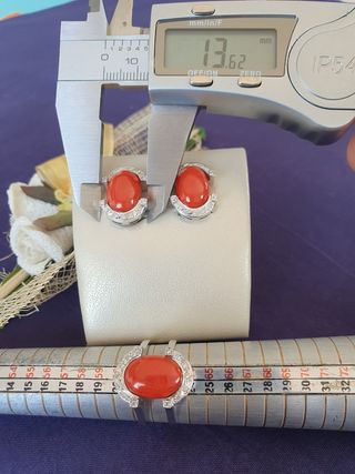 Pendientes Anillo Diamantes Oro Blanco18kl Coral