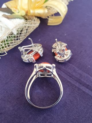 Pendientes Anillo Diamantes Oro Blanco18kl Coral
