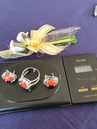 Pendientes Anillo Diamantes Oro Blanco18kl Coral