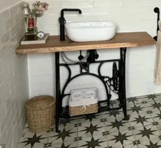 Mueble baño mesa coser hierro madera Singer Alfa